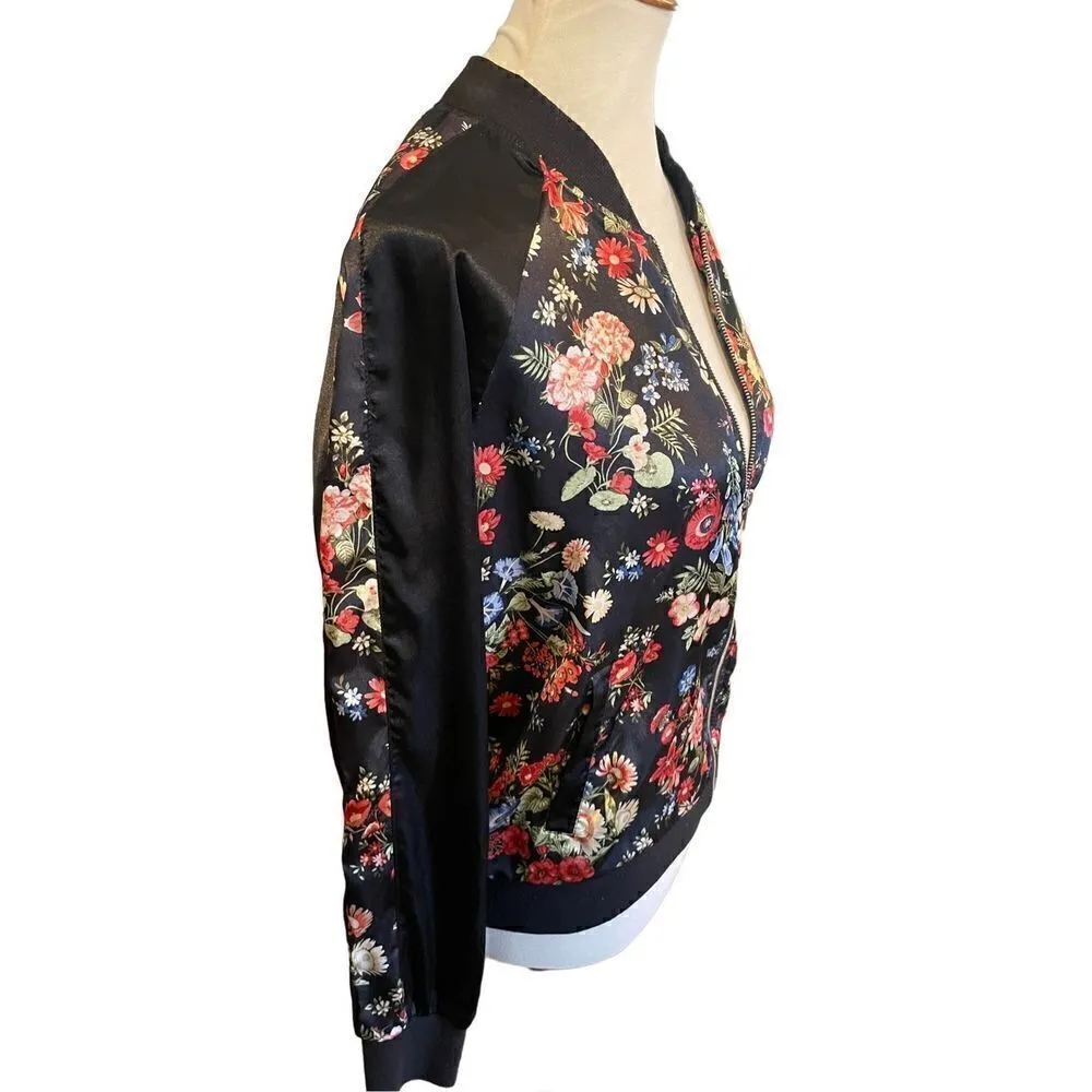 No Boundaries Multi-Color Floral Long Sleeve Full Zip Jacket Size L (11-13) Juni - Image 4