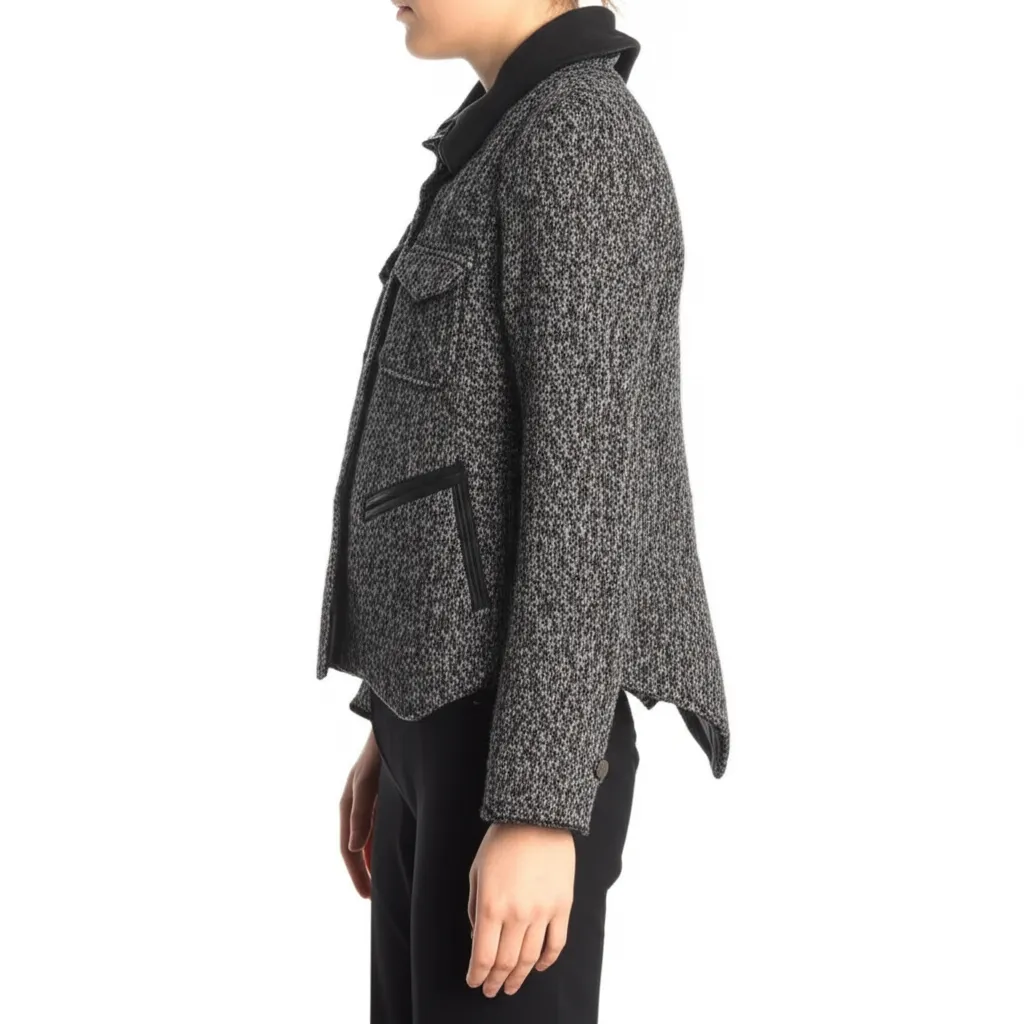 GAP Womens Black White Moto Jacket Tweed Zip Up Blazer Chic Edgy Size M - Image 2