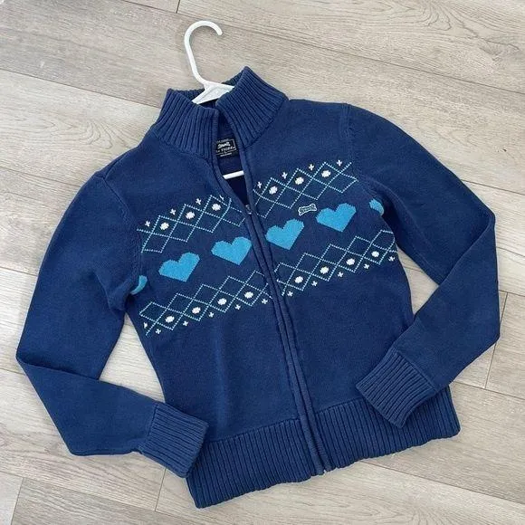 Le Tigre Jacket argyle heart print juniors Blue large preppy valentines day vtg - Image 1