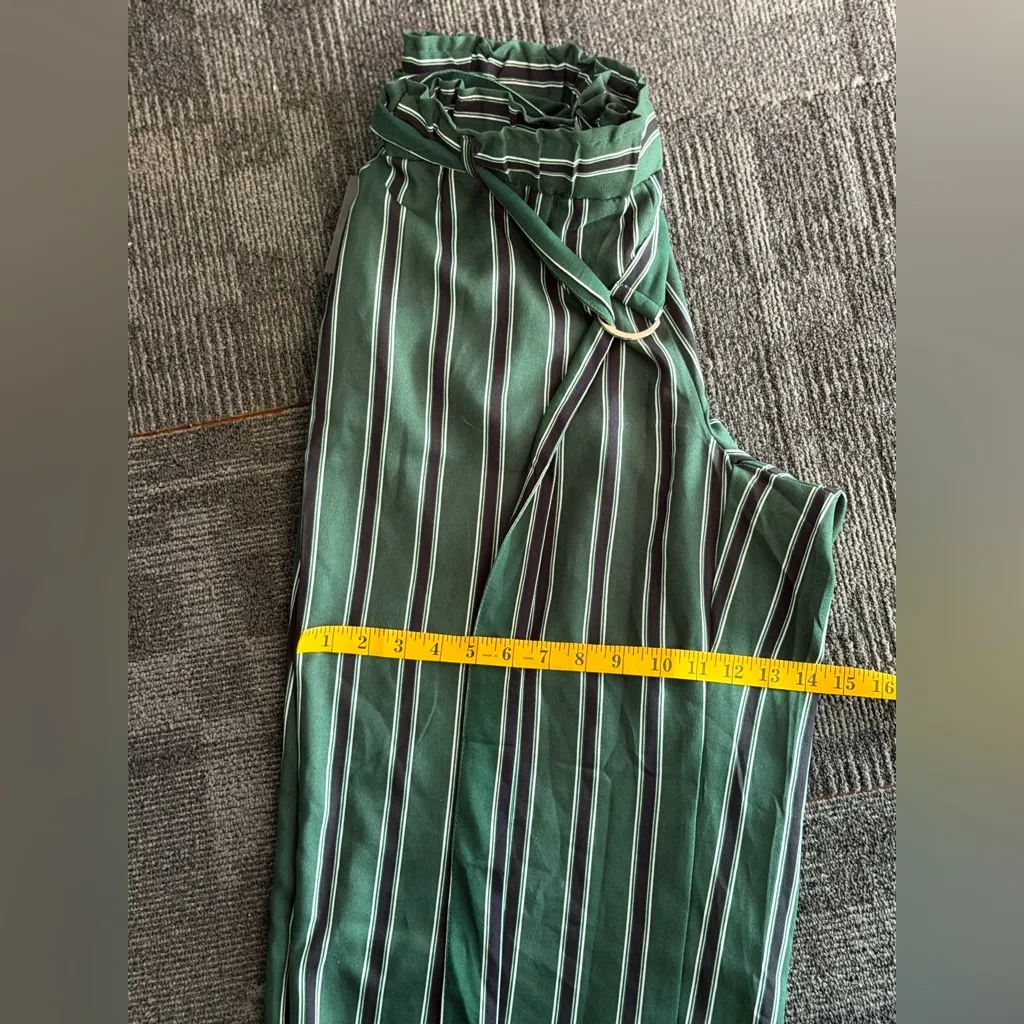 NWT- NEW LOOK Women’s Green Striped Wide-Leg Pants Belted SIZE 1X - Image 13