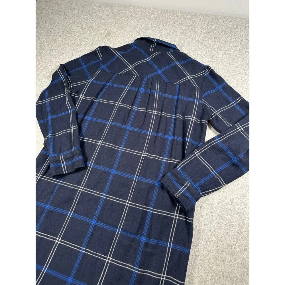 Abercrombie & Fitch Medium Womens Blue Plaid Shirt Dress Long Sleeve Zip Collar - Image 4
