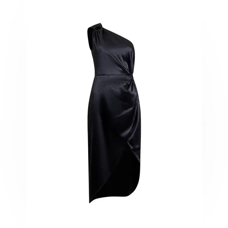 French Connection Adaline One-Shoulder Satin Midi Dress Black Size 8 NWT - Image 6