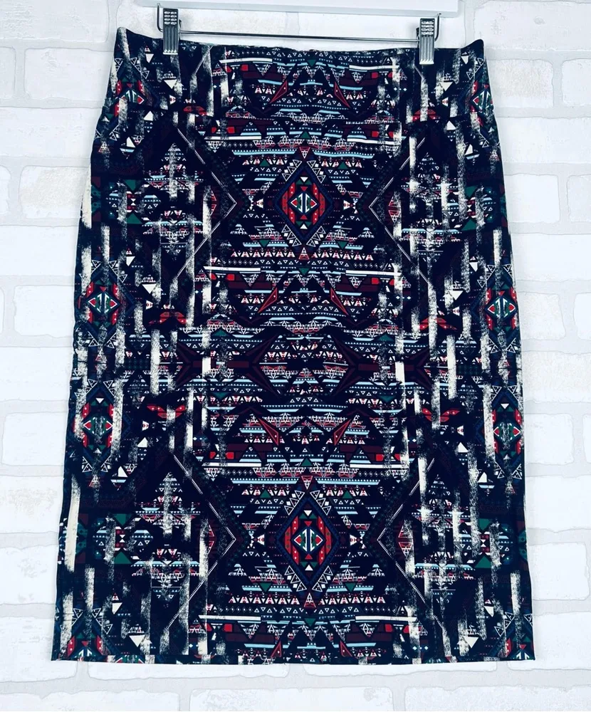 Monroe & Main Pencil Skirt Multicolor Tribal Women's Size Large Zip Back Black - Image 1