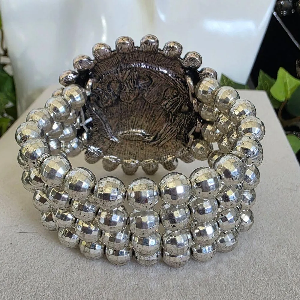 Statement Silver Stretch Bracelet with Crown and Rhinestones - Image 6