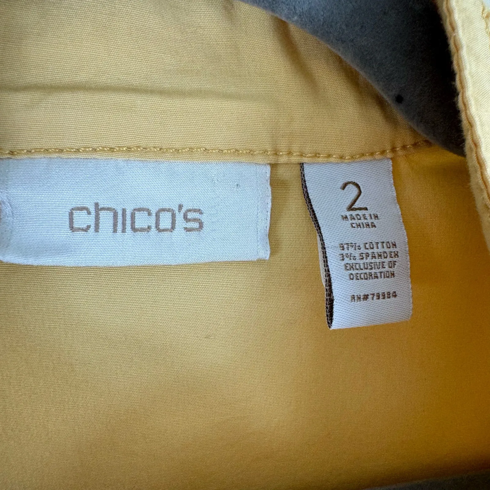 Chico's‎ Pastel Yellow Full Zip Lightweight Mock Neck 3/4 Sleeve Cotton Jacket L - Image 5