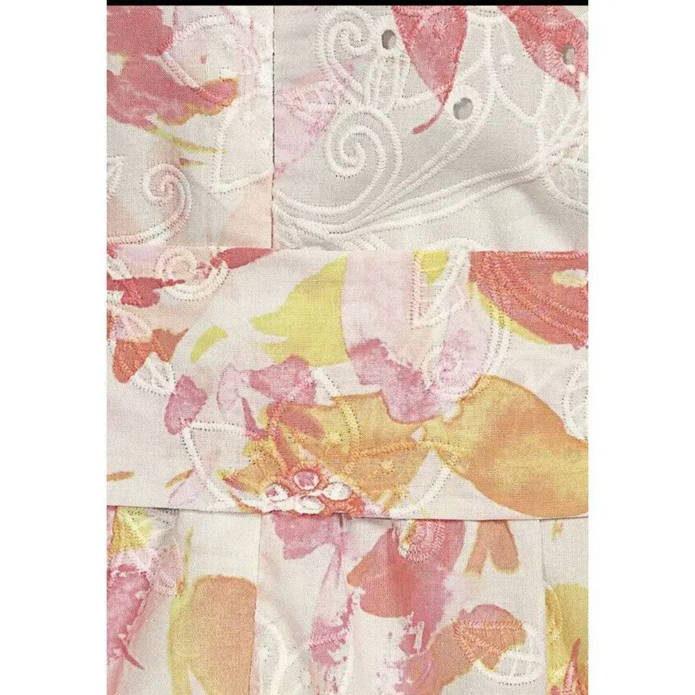 Eliza J  Floral Eyelet Square Neckline Puff Sleeve Mini Fit and Flare Dress Sz 2 - Image 3