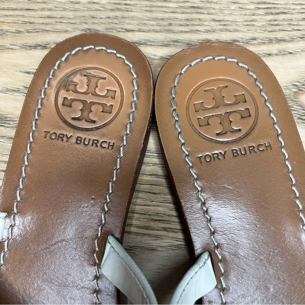 Tory Burch Leighanne Bow Sandals Saffiano Leather Cream Ivory Women’s Size 8 - Image 3