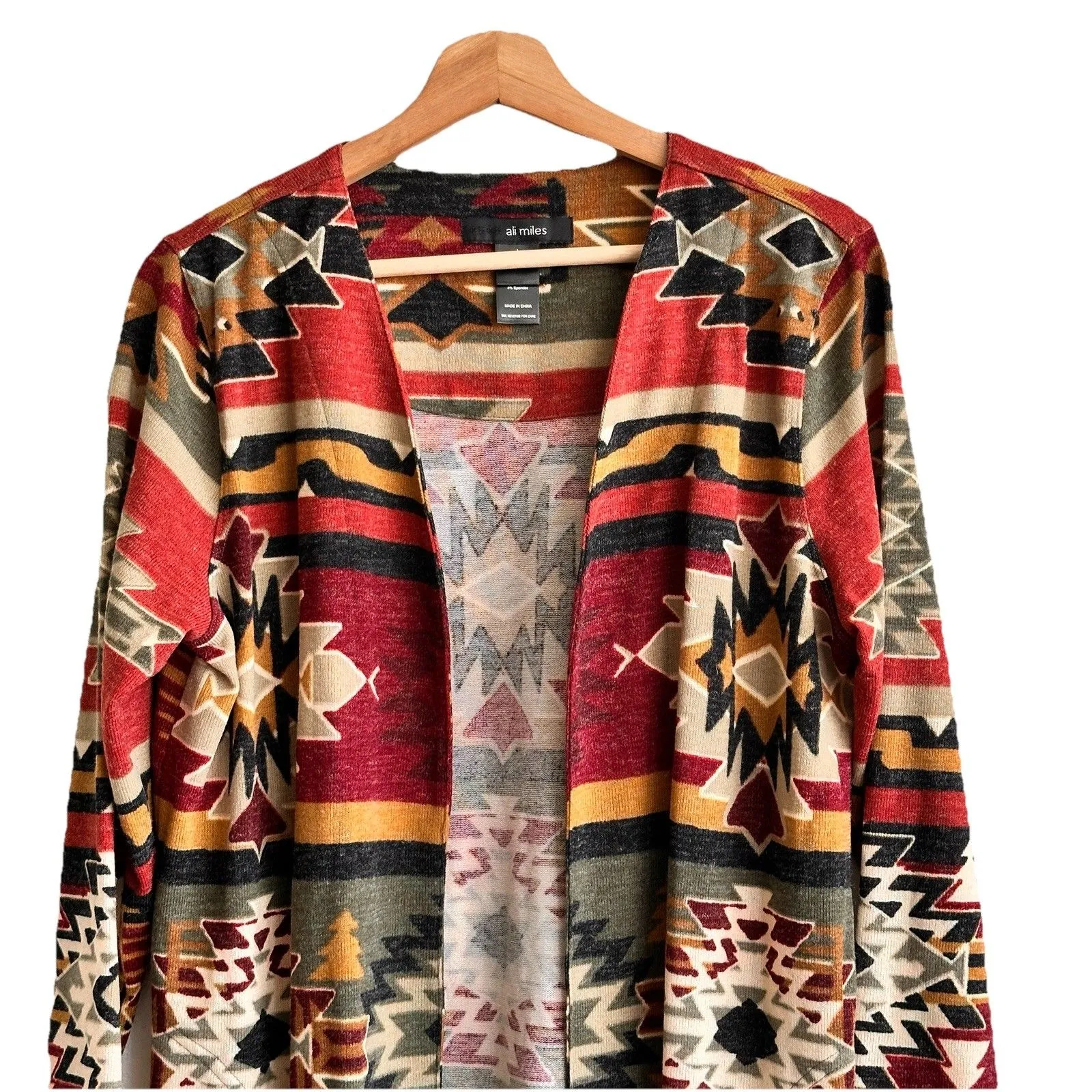 Ali Miles Aztec Duster Cardigan Large Open Front Southwestern Tribal Logenlook - Image 5