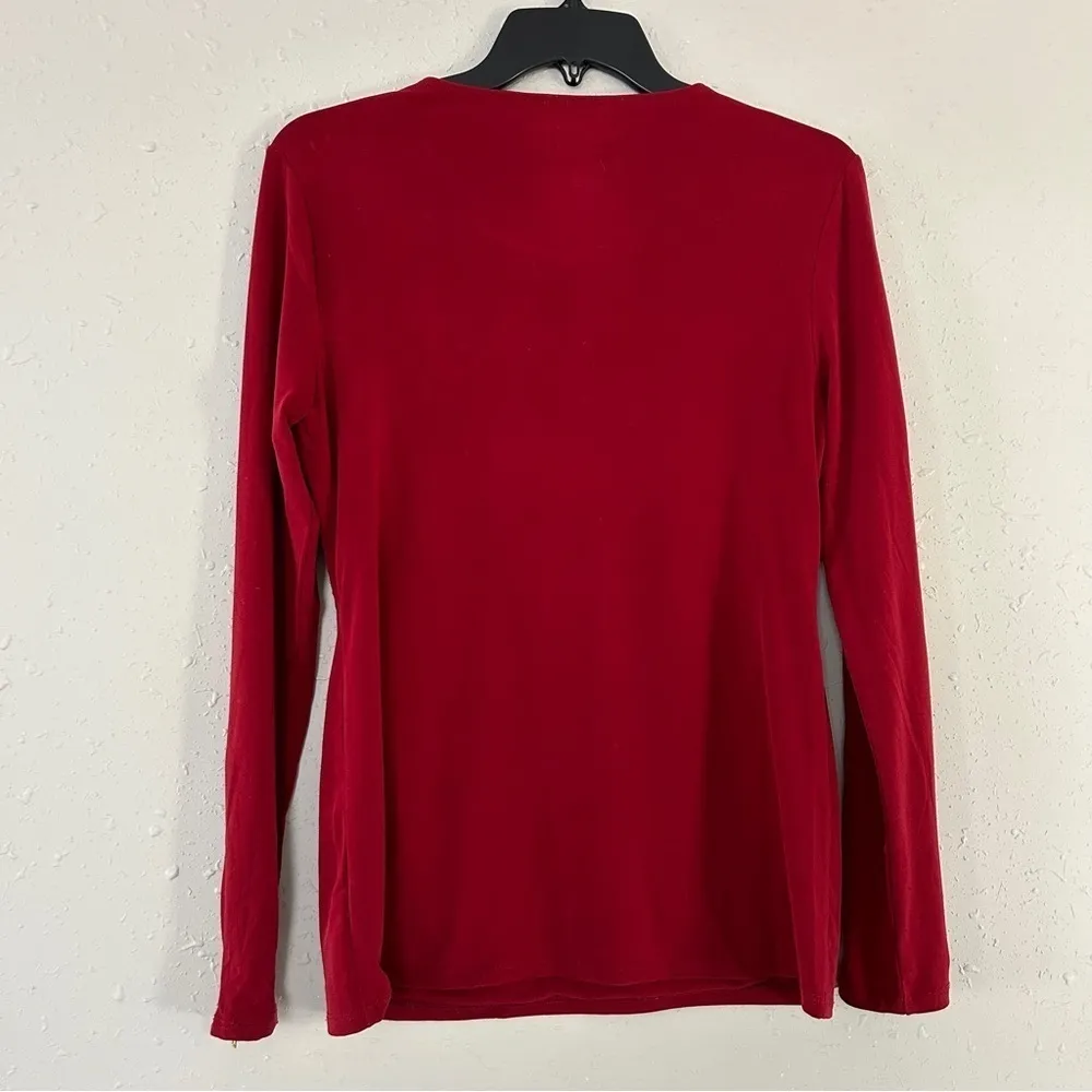 🦋 Carmen Marc Volvo Red Gold Detail Long Sleeve Blouse Small Medium Stretch - Image 4