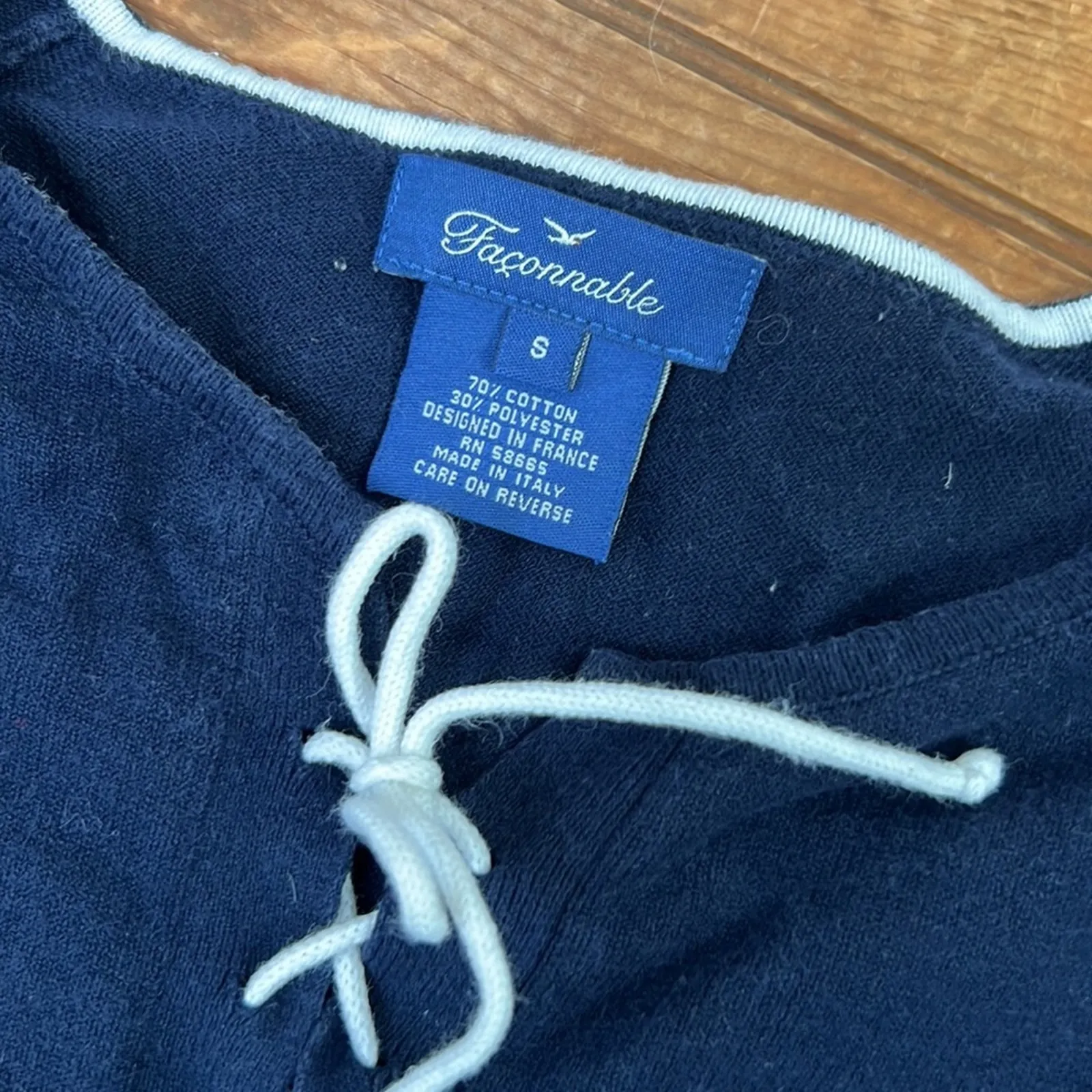 Women’s vintage 90s Faconnable navy summer 3/4 sleeve knit sweater size small Blue - Image 2