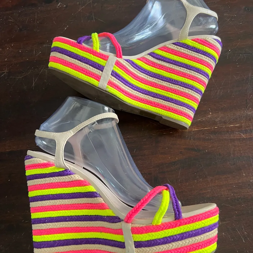Schutz Neon Colorful Anabela wedge sandal rave festival euro summer - Image 8