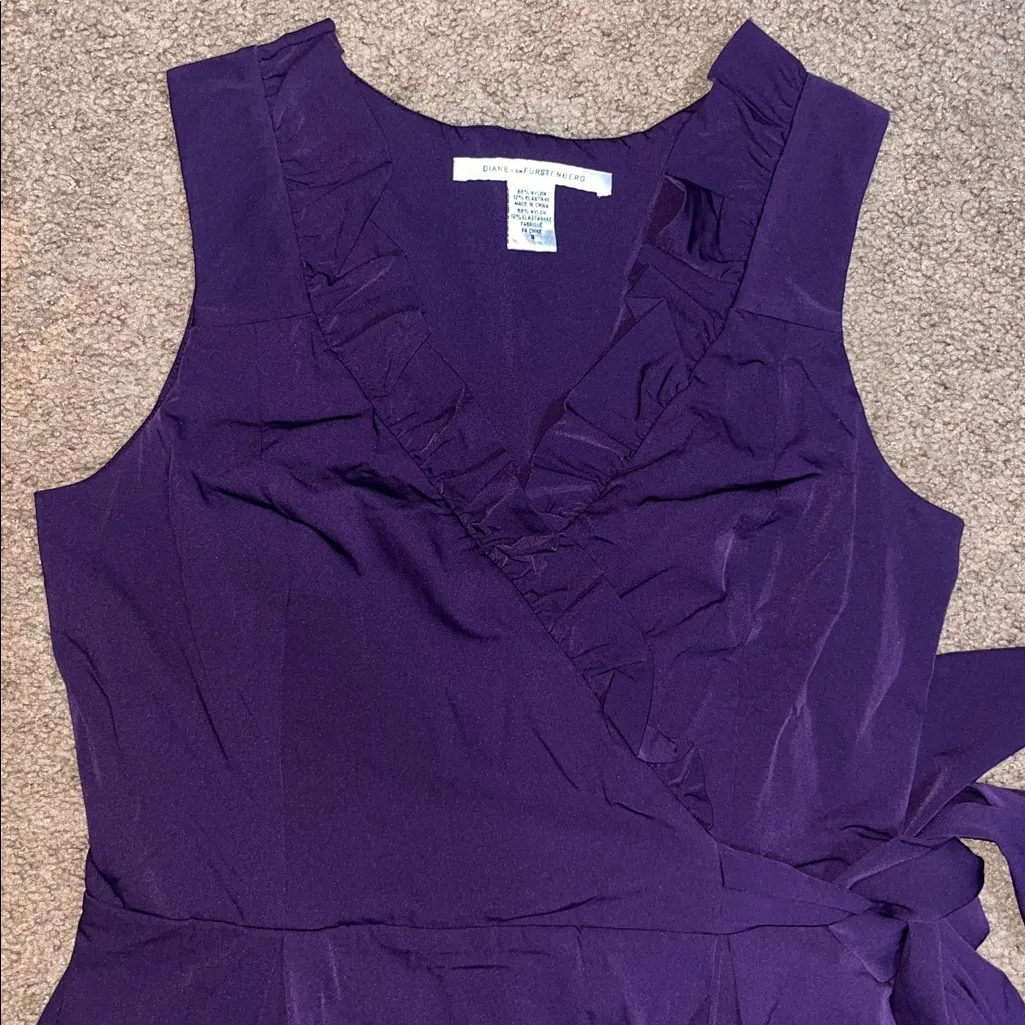 Diane Von Furstenberg DVF Hampton Sleeveless Ruffle Wrap Dress Plum Purple 8 - Image 3