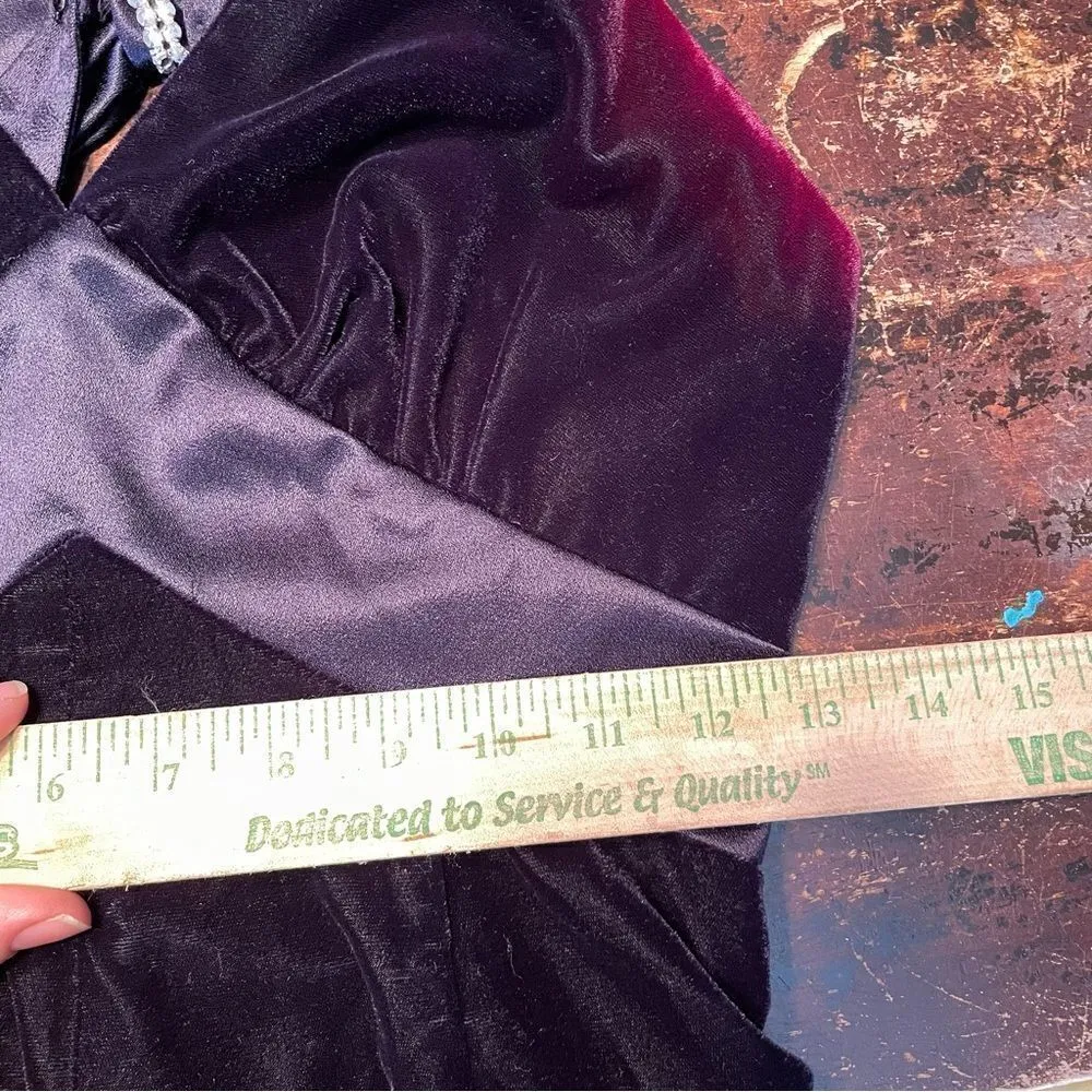 90s Vintage De Laru Linda Bernell Velvet Gown Front Slit Bow Rhinestone‎ 5/6 Purple Size undefined - Image 11