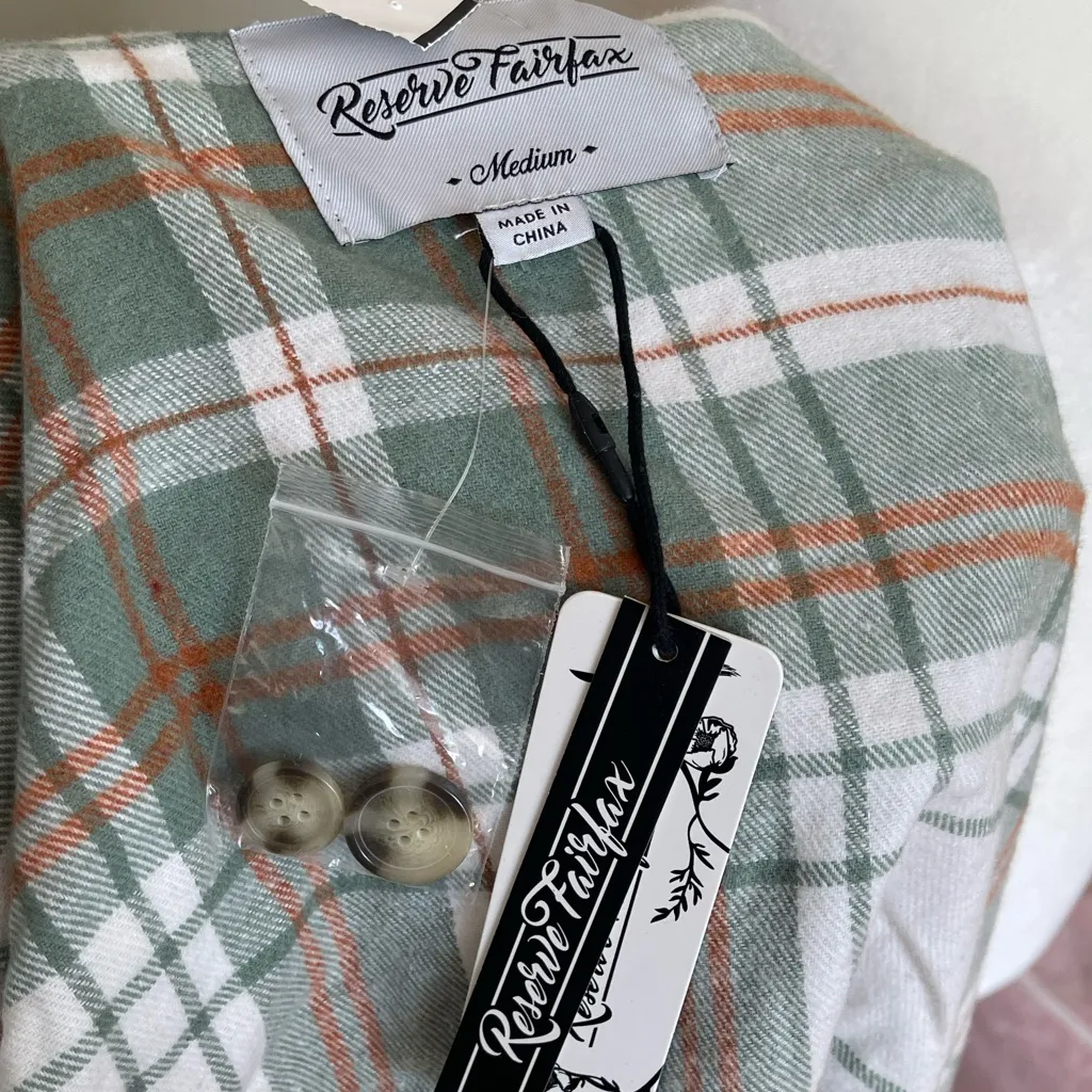 Plaid Women's Jacket in Green and White Size M Size M - Image 5