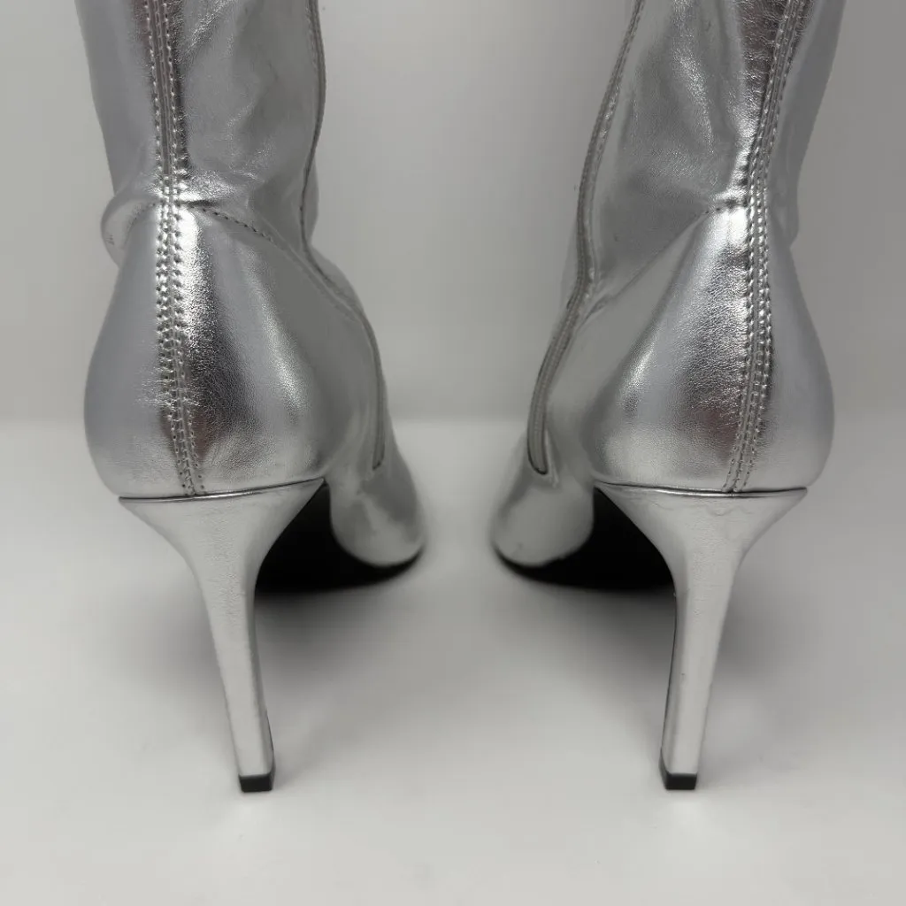 Open Edit Viv Pointy Toe Knee High Heeled Boot Women's 7 Silver Going Out NWOB - Image 8