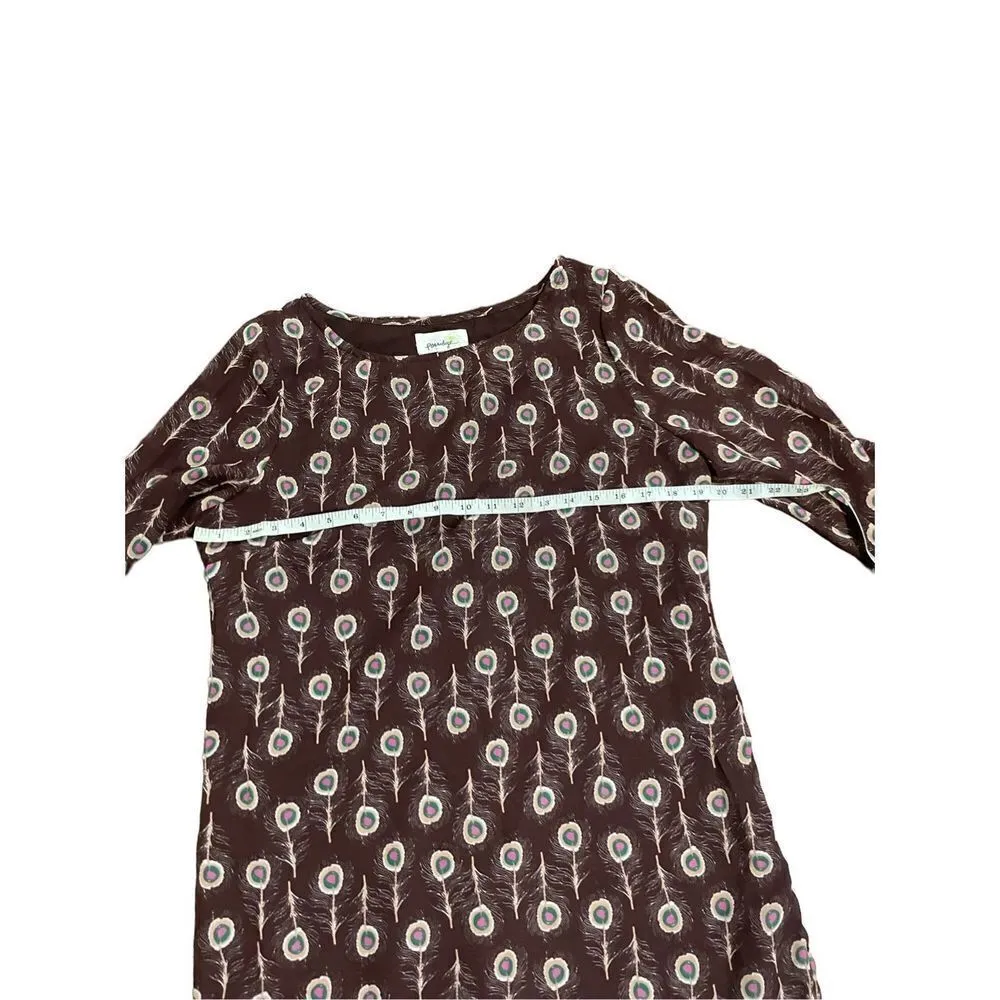 Anthropologie Porridge Dress Size Small Brown Peacock Feather Print Shif… - Image 7