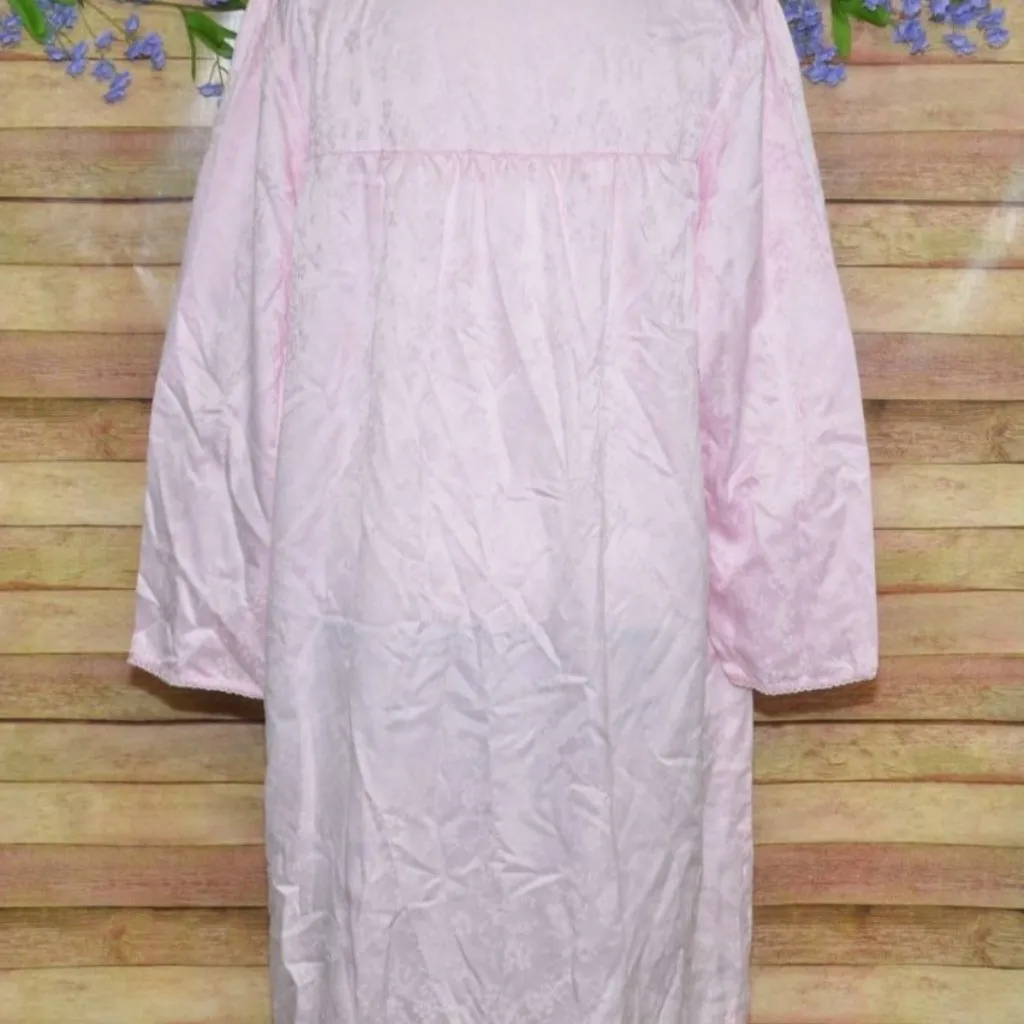 Miss Elaine Pink Jacquard Floral Lace Embroidered Long Sleeve Nightgown Womens L Size L - Image 8