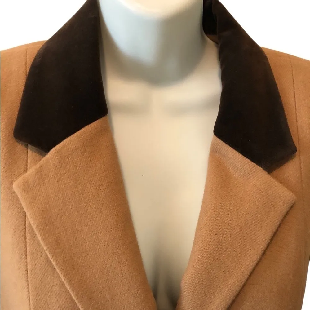 VTG 90’s Urban Wool Lined Pea Coat 10 Velvet Detail Padded Shoulder Button Up Brown - Image 2