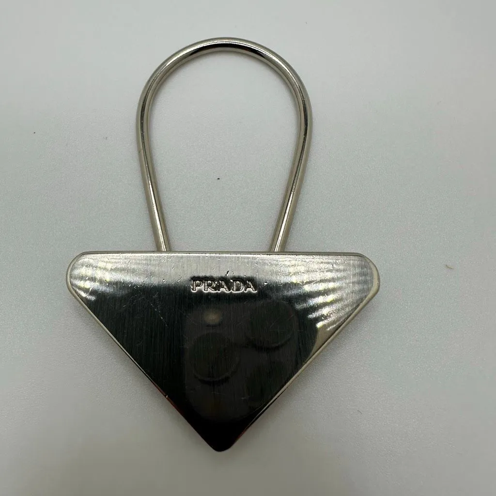 Prada Triangle Silver‎ Tone Key Ring Chain Replacement Lock Bag Charm - Image 2