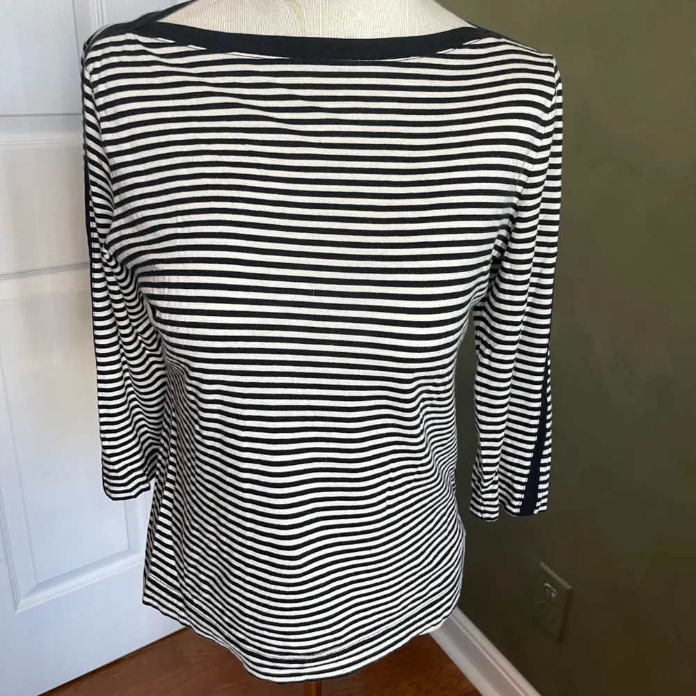 Ralph Lauren black and white striped 3/4 length sleeve with black stripe sleeve - Image 2