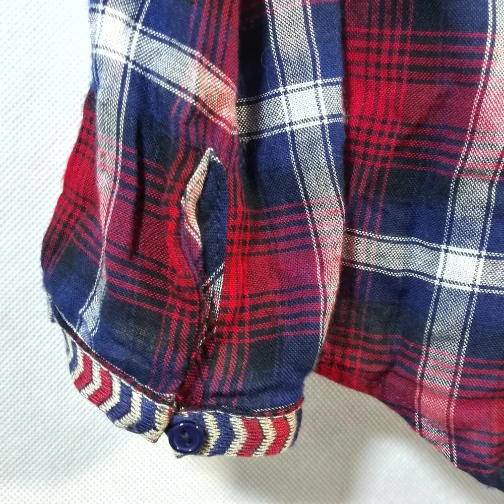 THML Red Blue Plaid Embroidered Western Pop Over Top Size M - Image 8