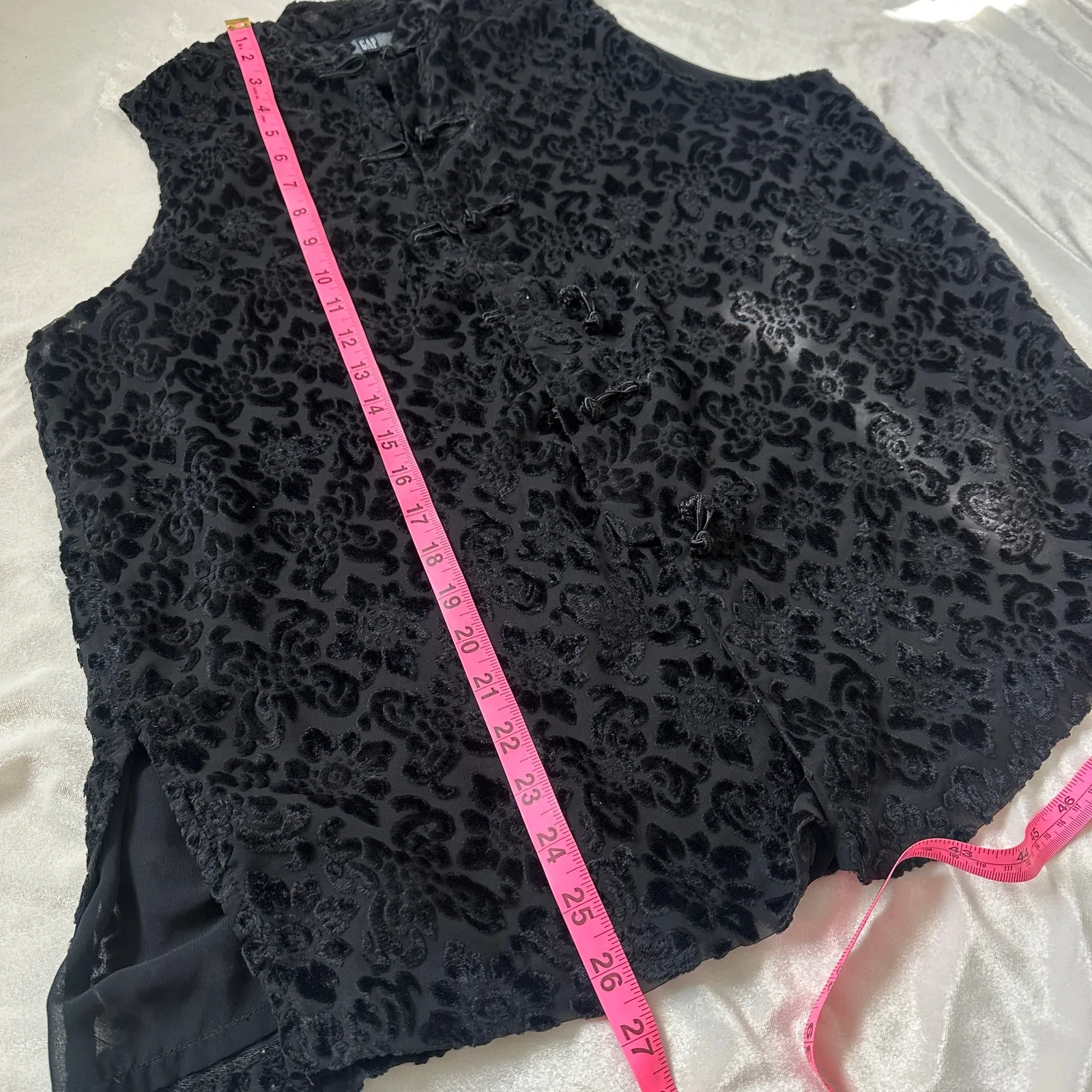 Vintage 90s Gap Black Velvet Burnout Vest Mandarin Collar Boho Whimsygoth - Image 8