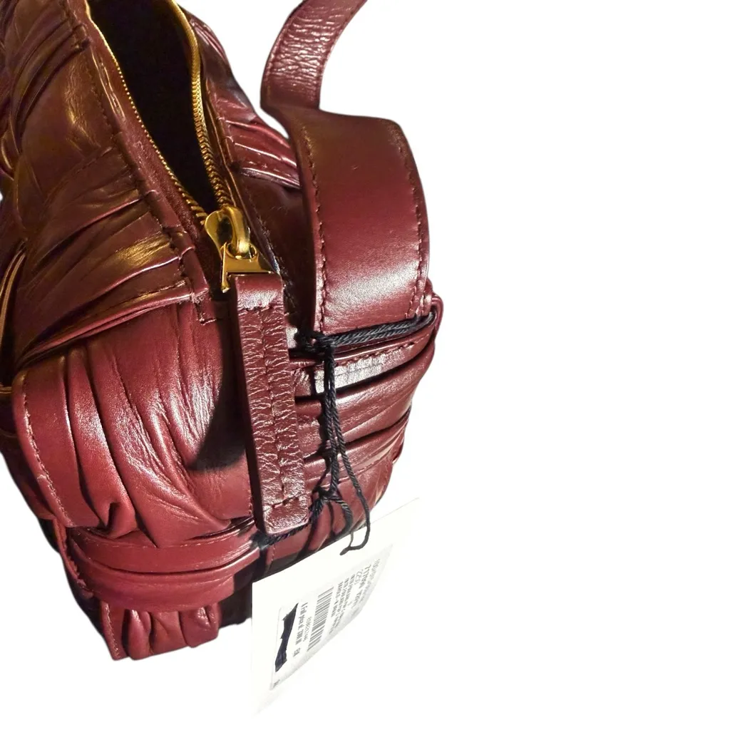 NWT Bottega Veneta Leather Foulard Intrecciato Brick Cassette Handbag Barolo Red - Image 16