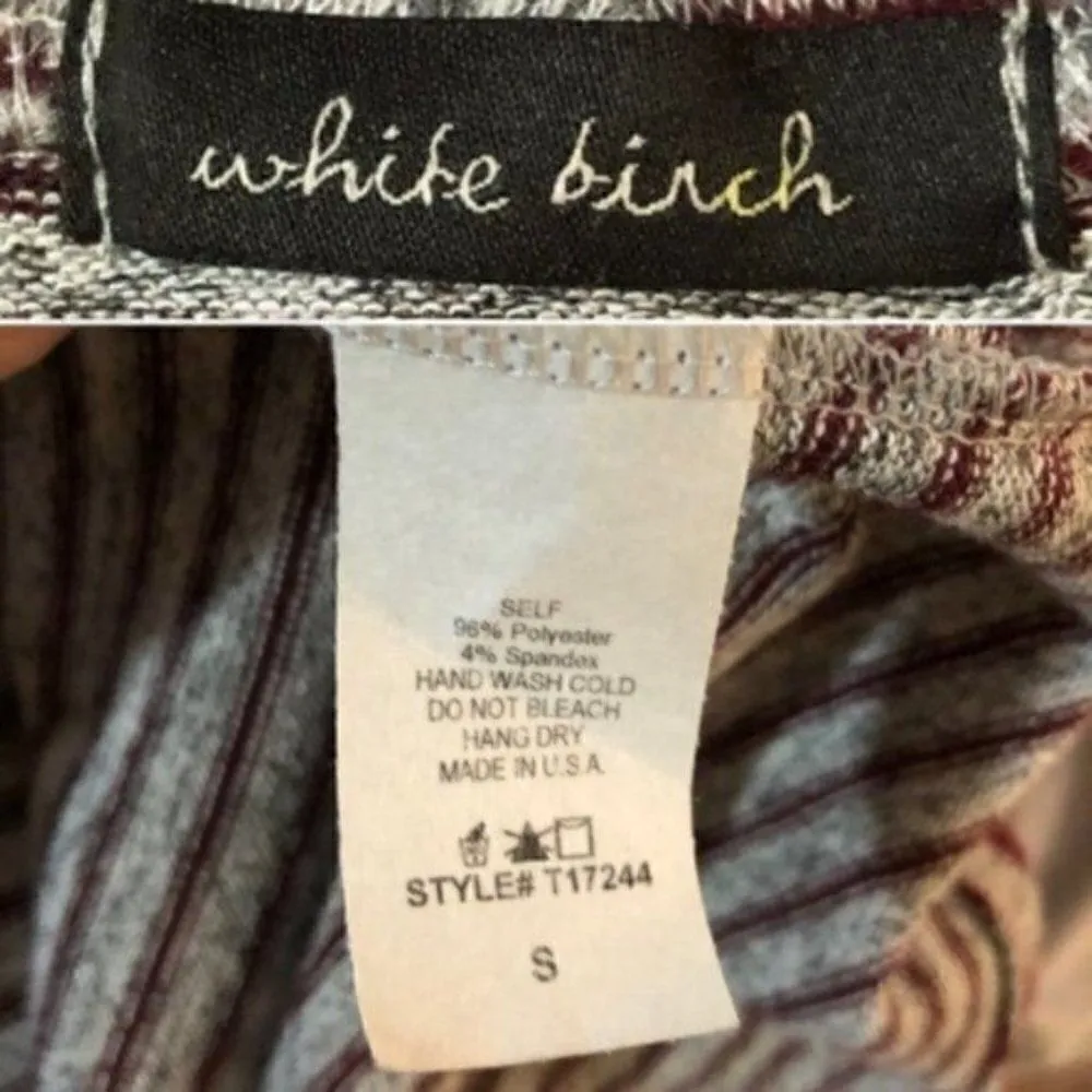 White Birch Stripe Choker Top Cutout Long Sleeve Wrap Burgundy Gray S - Image 8