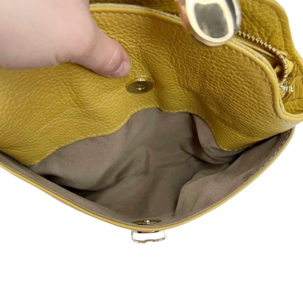 Valentina Yellow Genuine Pebbled Leather Crossbody Or Shoulder Bucket Bag Purse - Image 11