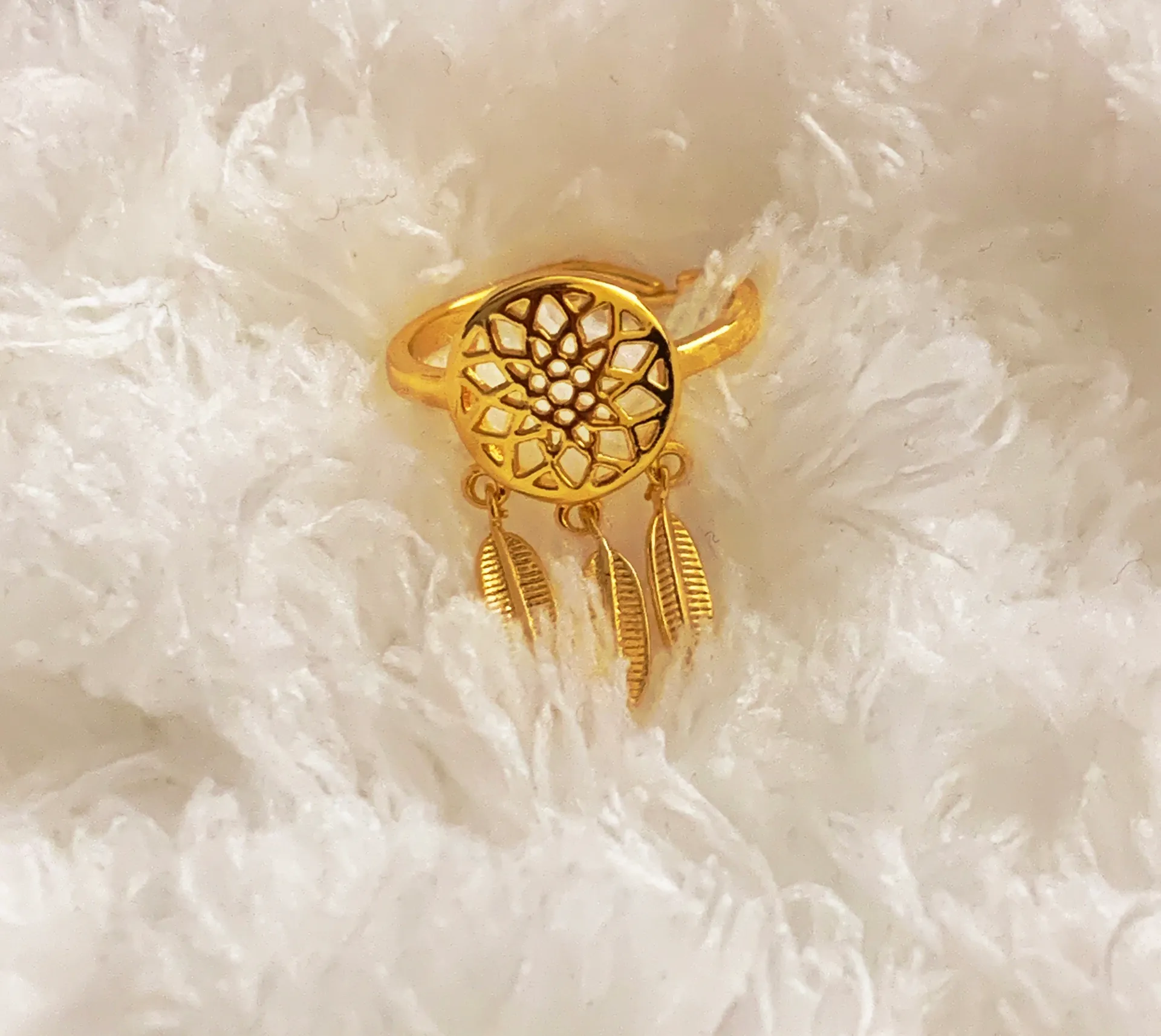 Handmade Dream Catcher Statement Ring Gold - Image 2