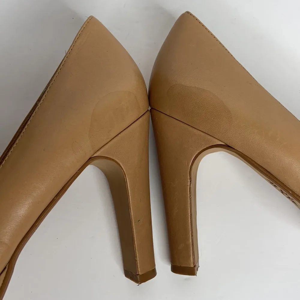 Miss Albright Tan Bow Leather Platform High Heels Size 8.5 - Image 10