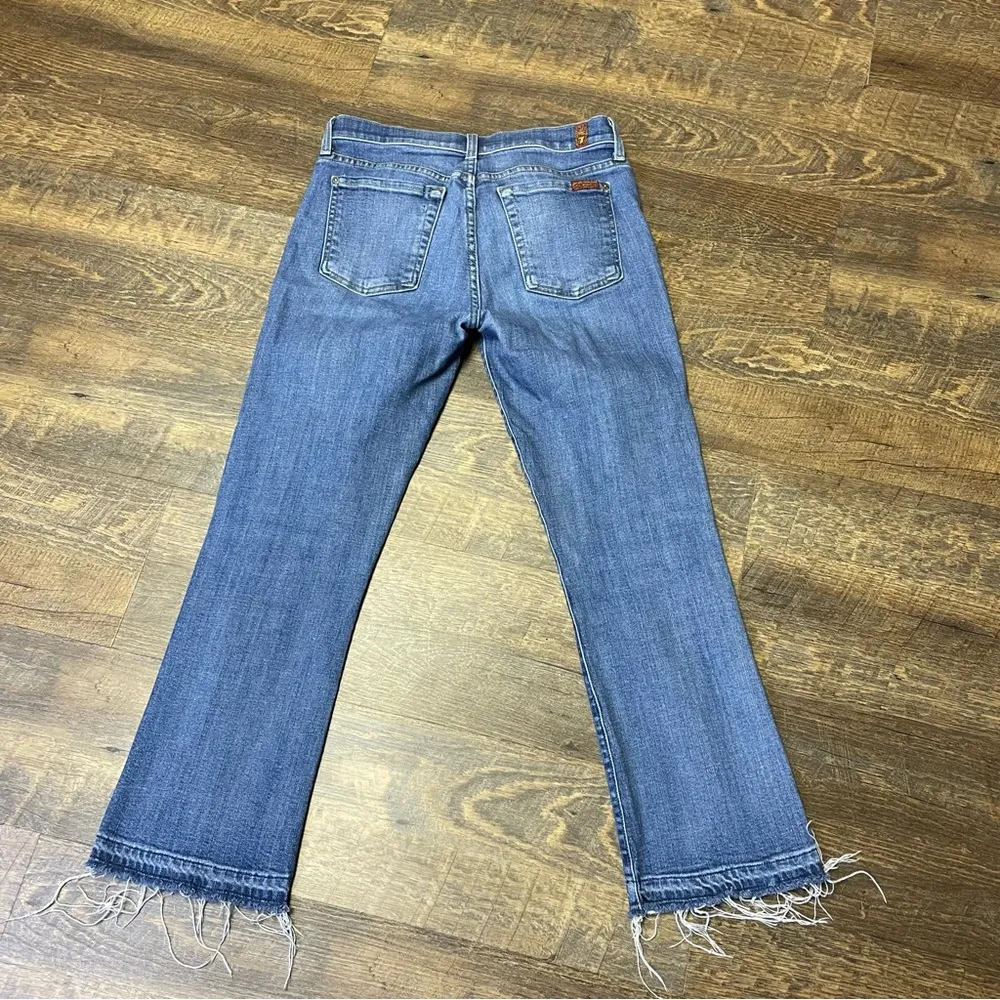 7 For All Mankind Cropped Boot Jeans Women's 28 Blue Denim Raw Hem - Image 8