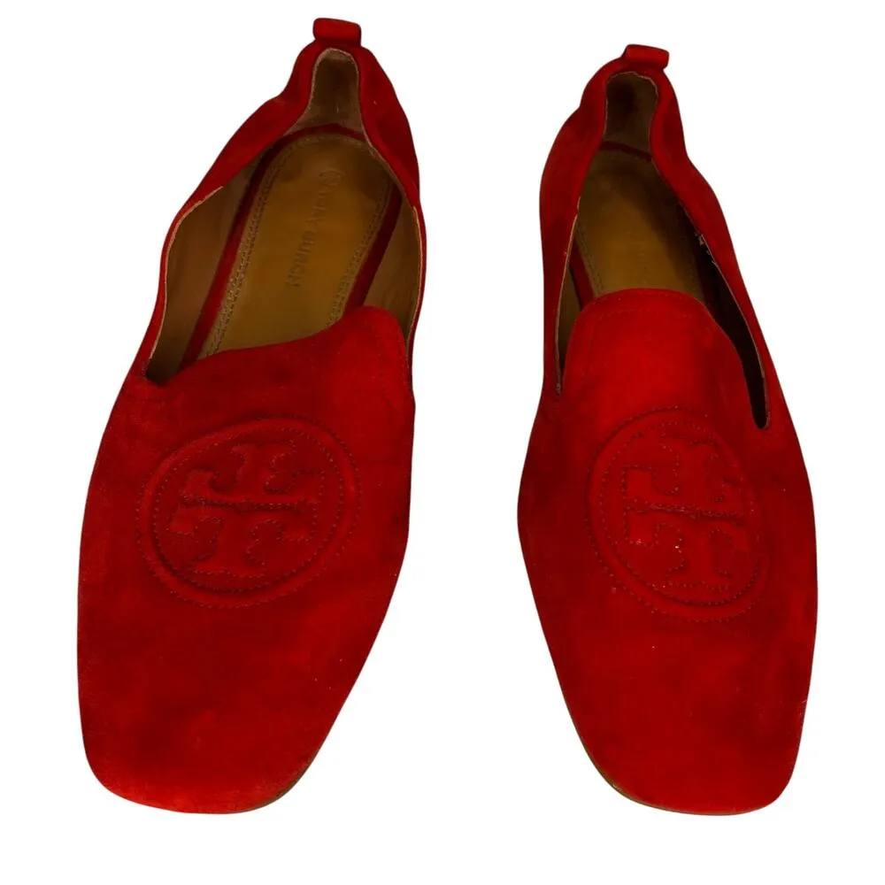 Tory Burch Ruby Smoking Slipper Loafer Flats Red Suede 8.5 - Image 12