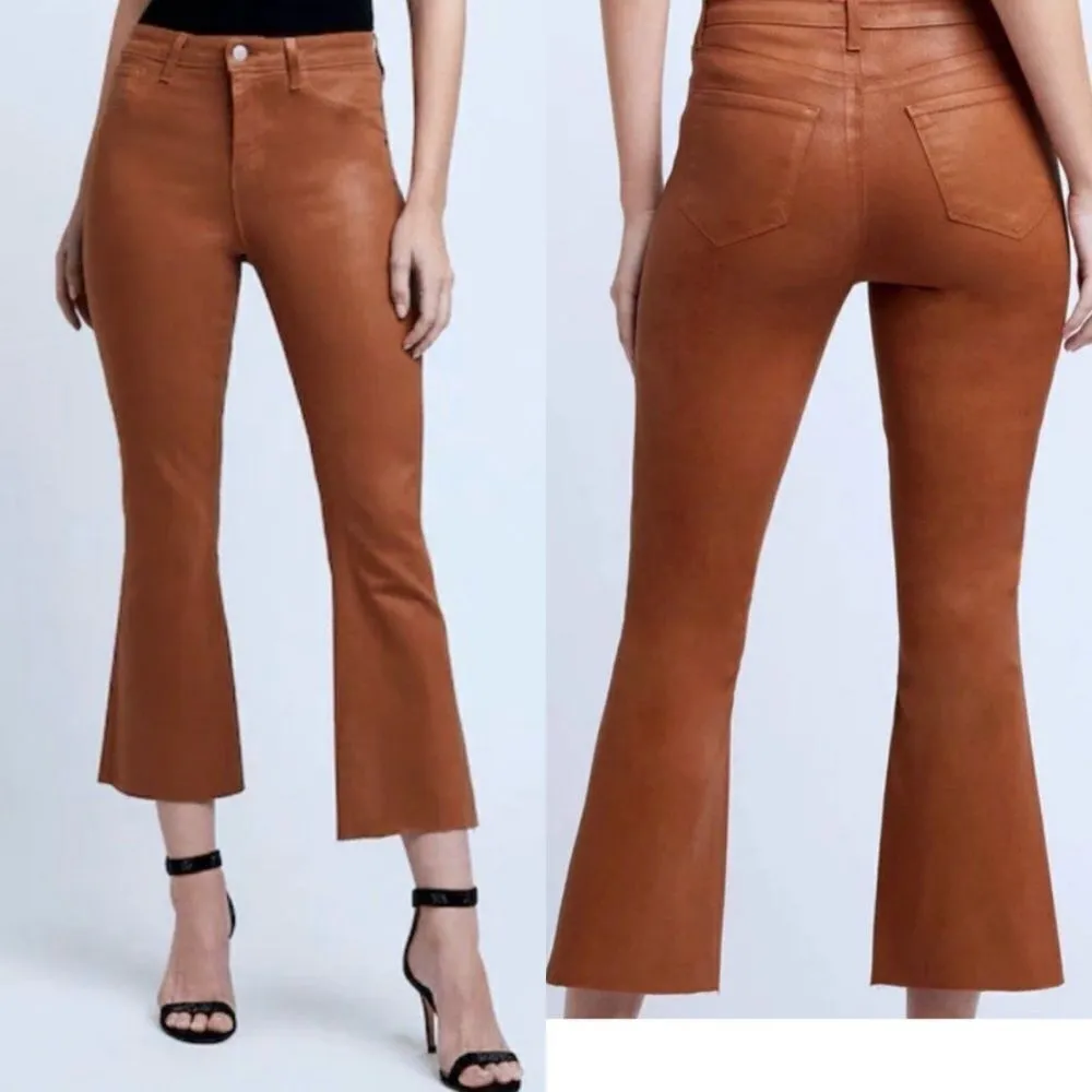 NWT L'AGENCE Kendra High Rise Crop Flared Leg Jeans Java Coated Raw Hem- Size 24 - Image 2