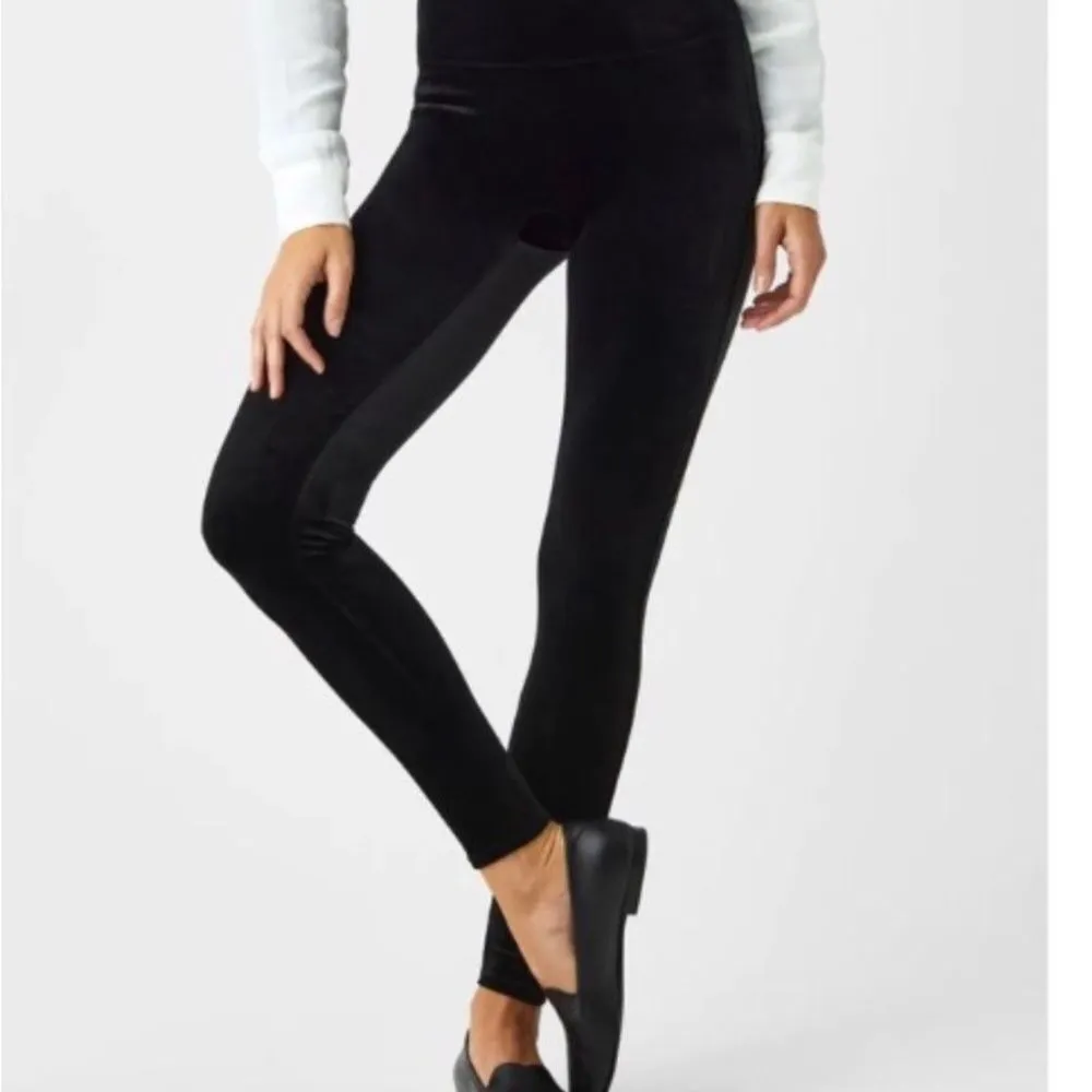 Spanx Womens High-Waisted Seamless Velvet Velour Ankle Leggings Black Size Small - Image 2