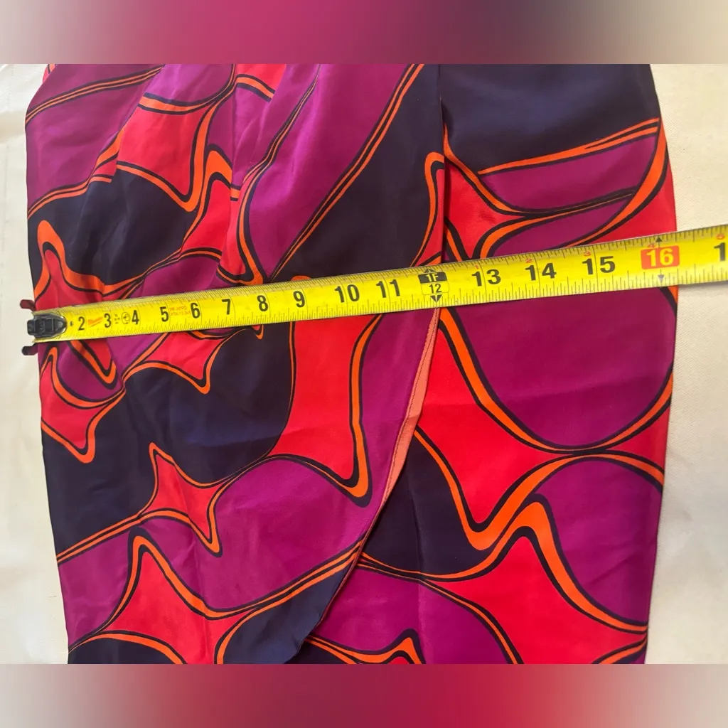 Vintage‎ Max Mara 100% Silk Wrap Skirt Size 8 Asymmetrical Orange Pink Italian - Image 7