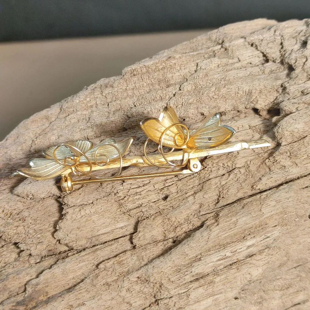 Giovanni Pin Brooch Vintage Gold Tone Butterfly Floral Signed Elegan Nature I - Image 3