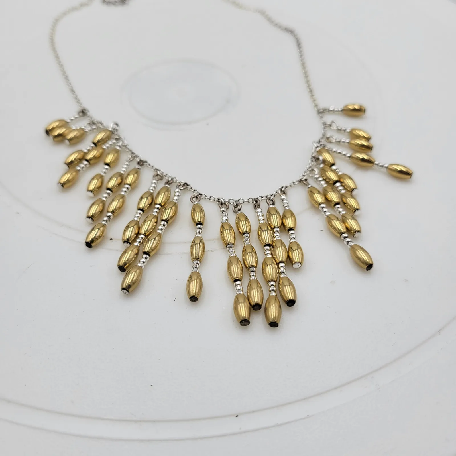 Vintage Napier‎ Metal Barrel Beads Bib Neckleace 19" Gold Silver Tone Dangling - Image 7