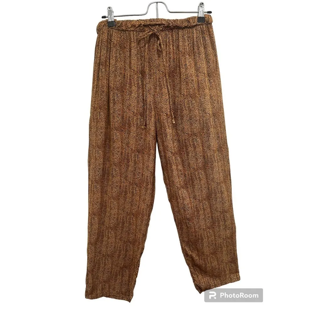 Vintage California Krush Boho Hippie 100% Rayon Pants M animal Print Tan Size M - Image 2