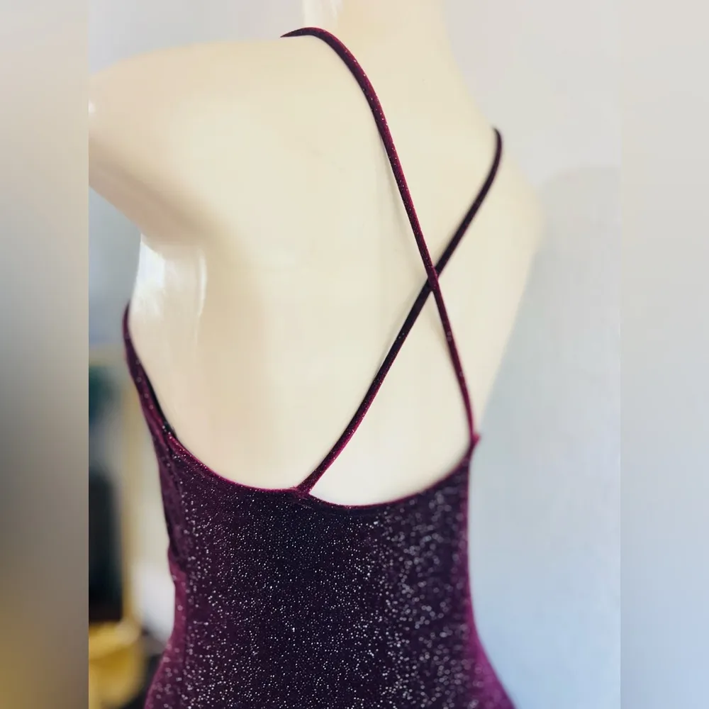 Windsor Velvet Stunner Mini Dress size small gentle used in burgundy sparkling - Image 6