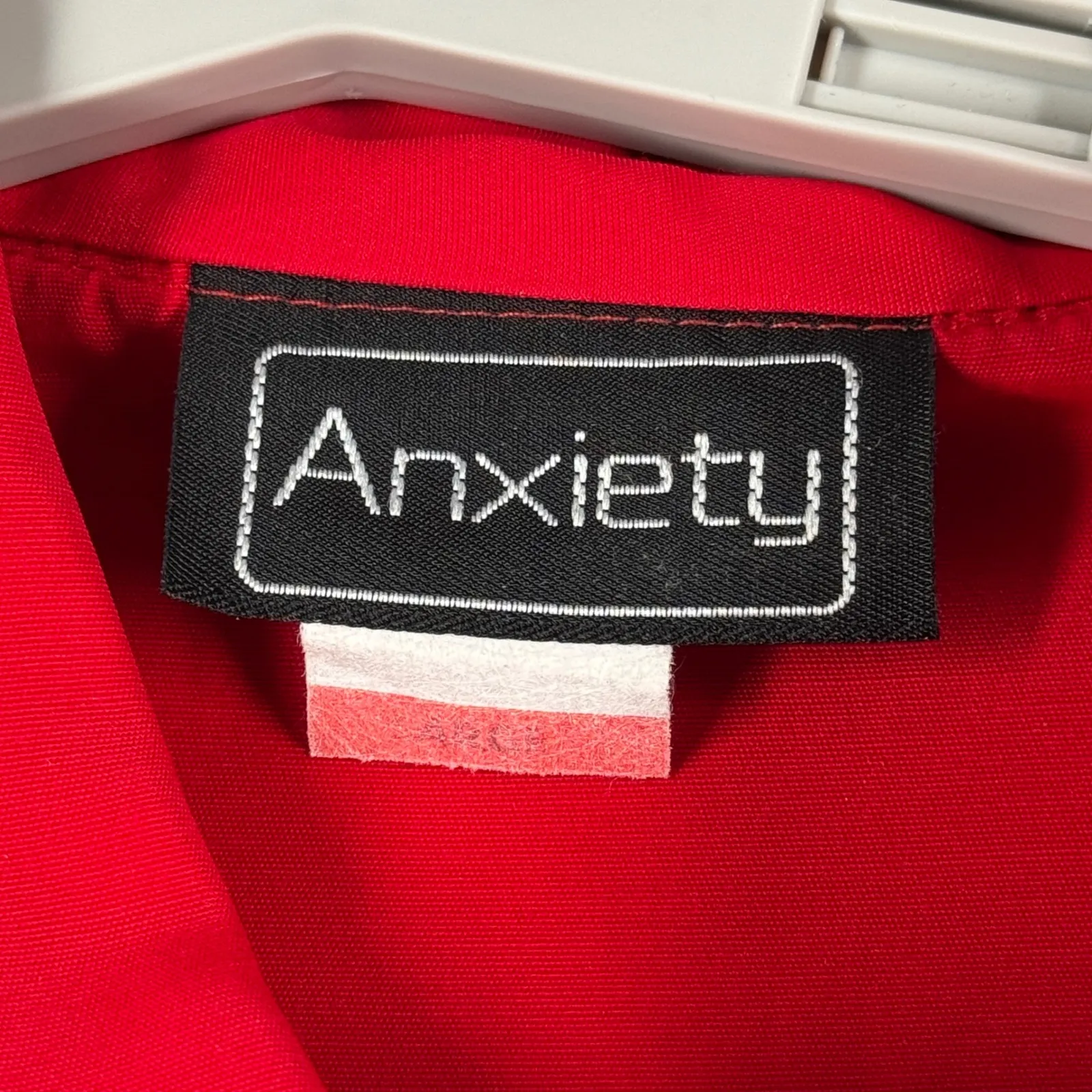 Vintage Anxiety Red Blouse Black Gold Trim Triangle Buttons‎ 80s 90s Retro Party Size L - Image 6