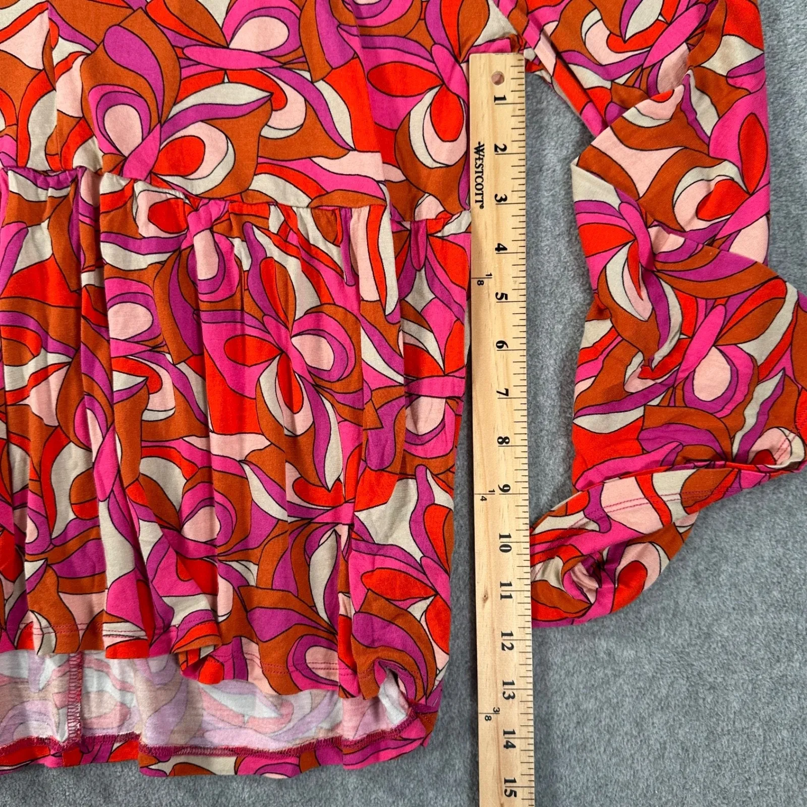 Lascana for Venus Retro Print Bell Sleeve Babydoll Blouse Women's 8/10 V - Image 6