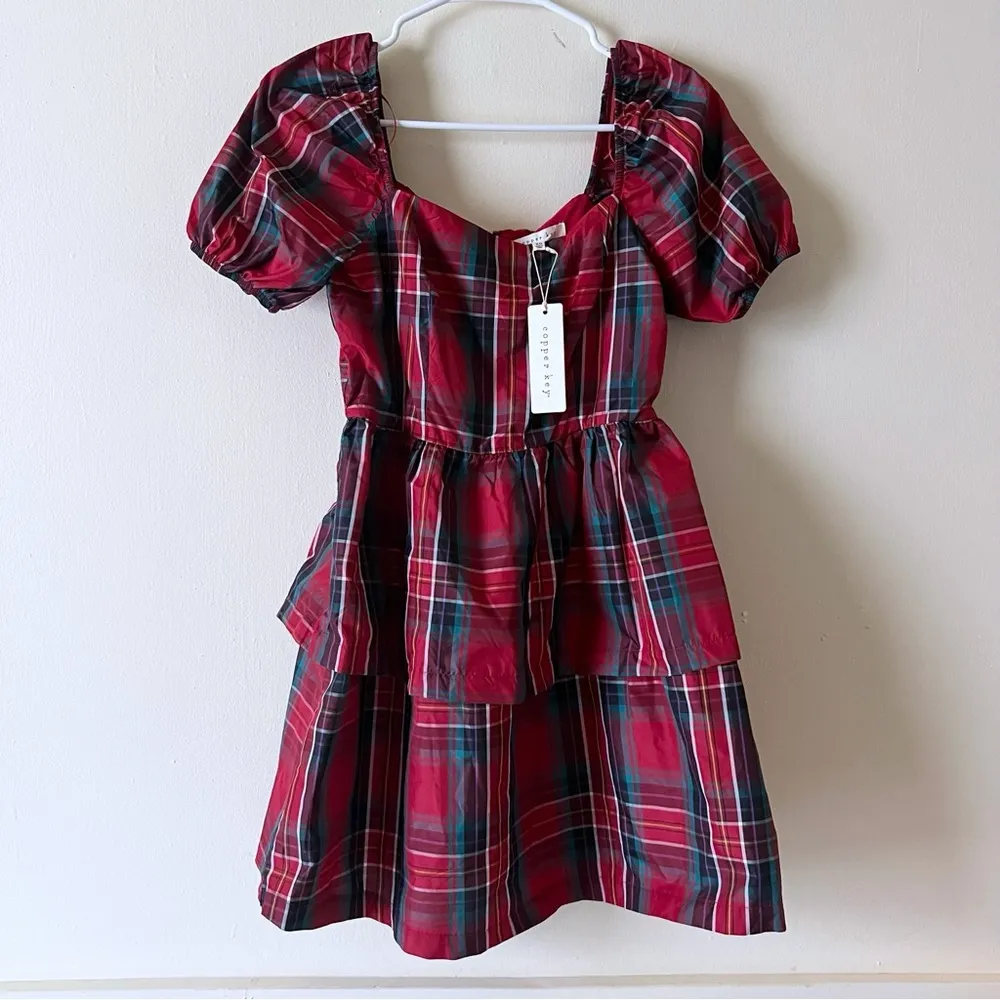 Copper Key Plaid SHORT SLEEVE BABYDOLL Tiered  Dress  size  XS New - Image 2