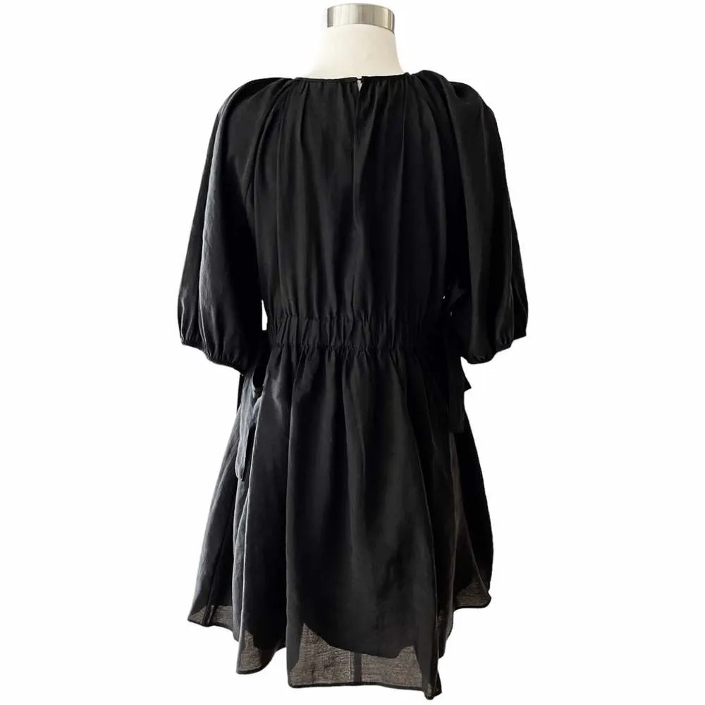 ZARA Cotton Black Mini Dress Balloon Half Sleeves Crew Neck Elastic Waist Medium - Image 13