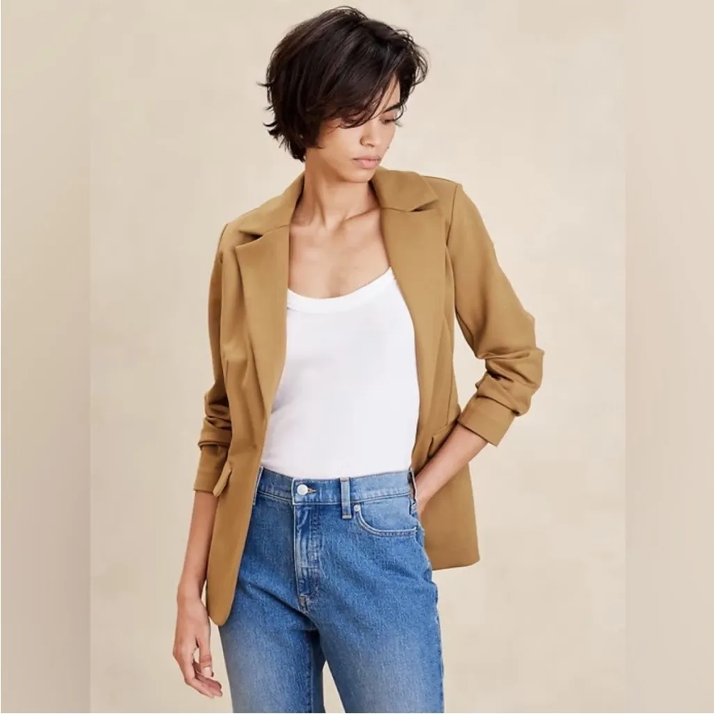 Banana Republic Long & Lean Ponte One Button Blazer Jacket Saddle Brown Medium P - Image 3