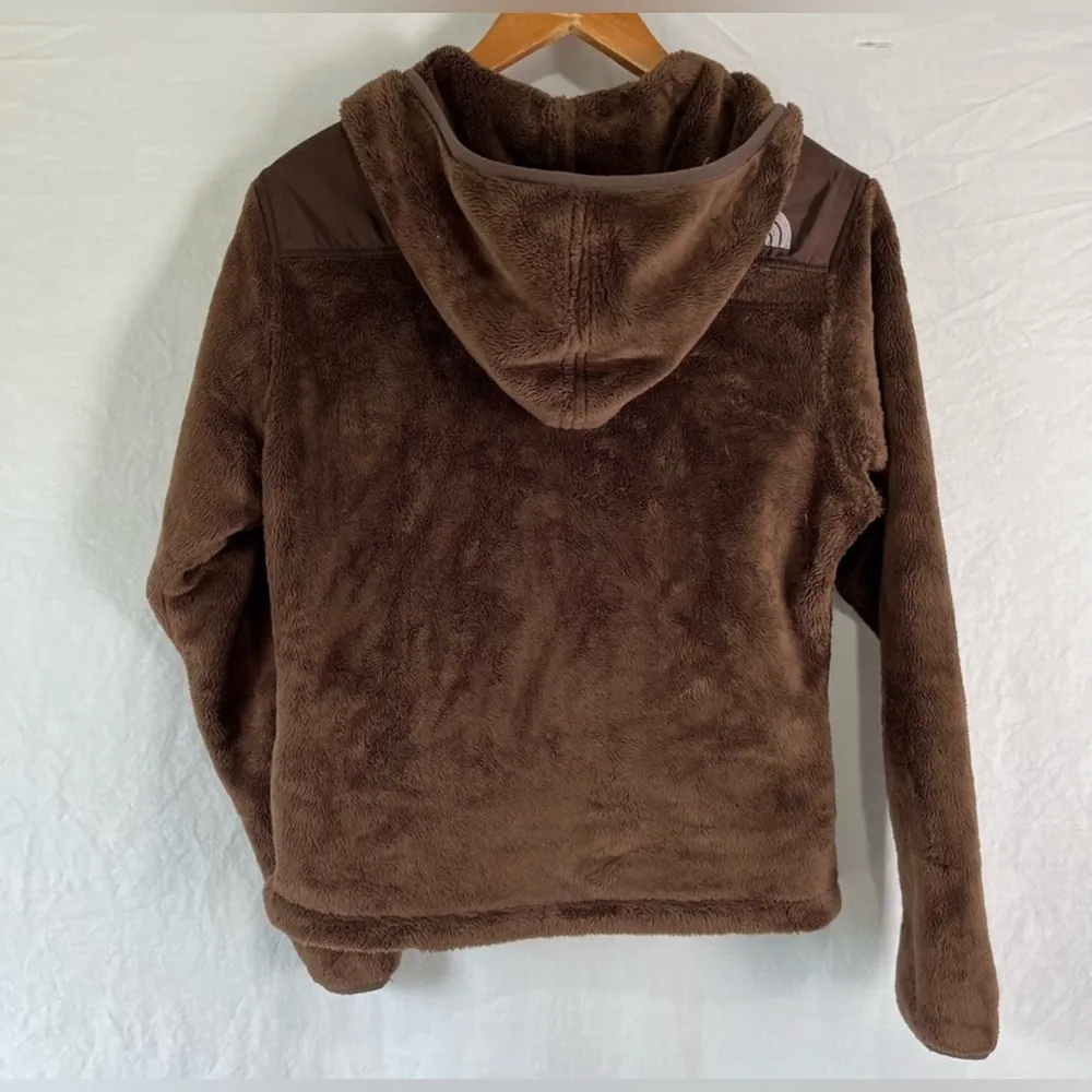 North Face women's medium brown hooded zip up fleece with zip pockets soft cozy - Image 4