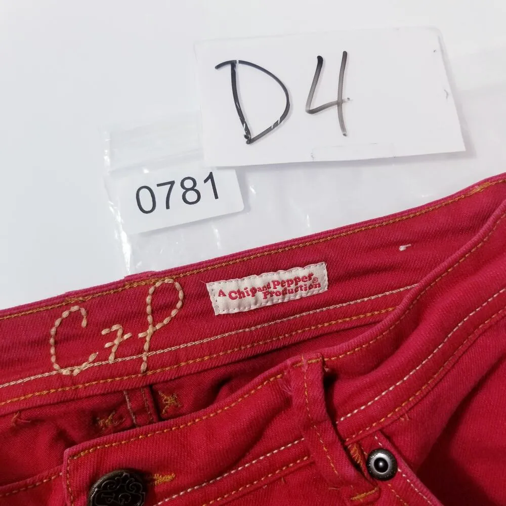 Y2K Chip & Pepper C7P Laguna Beach Flare Red Denim Wide Leg Low Rise - Image 13