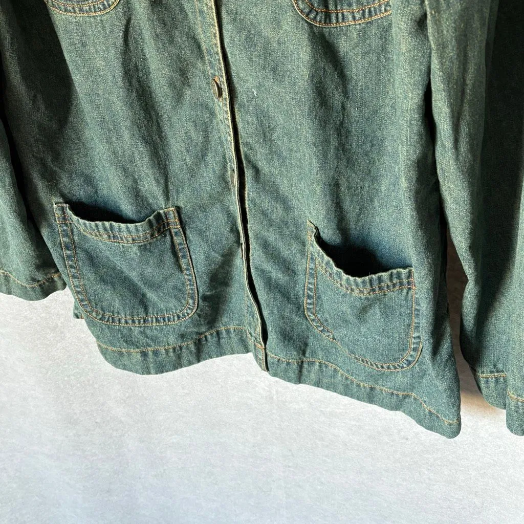 Vtg Chico’s Denim Workwear Chore Coat Jacket Button Down Size L (3) - Image 4