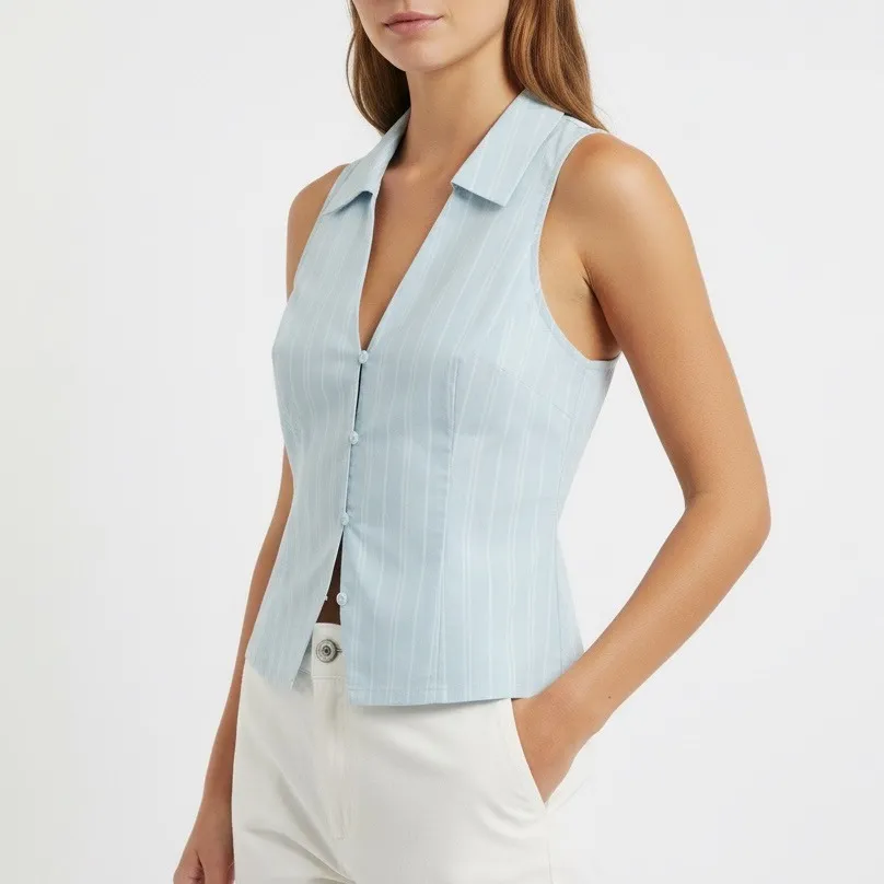 Urban Outfitters Striped Sleeveless Button Front Collar Shirt Top Women's Small - Image 7