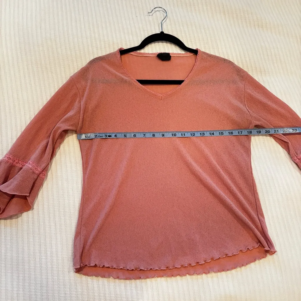 Fairy Whimsy Euro Blush Pink Women's Top Bell Sleeve Lace Trim Detail V - Image 6